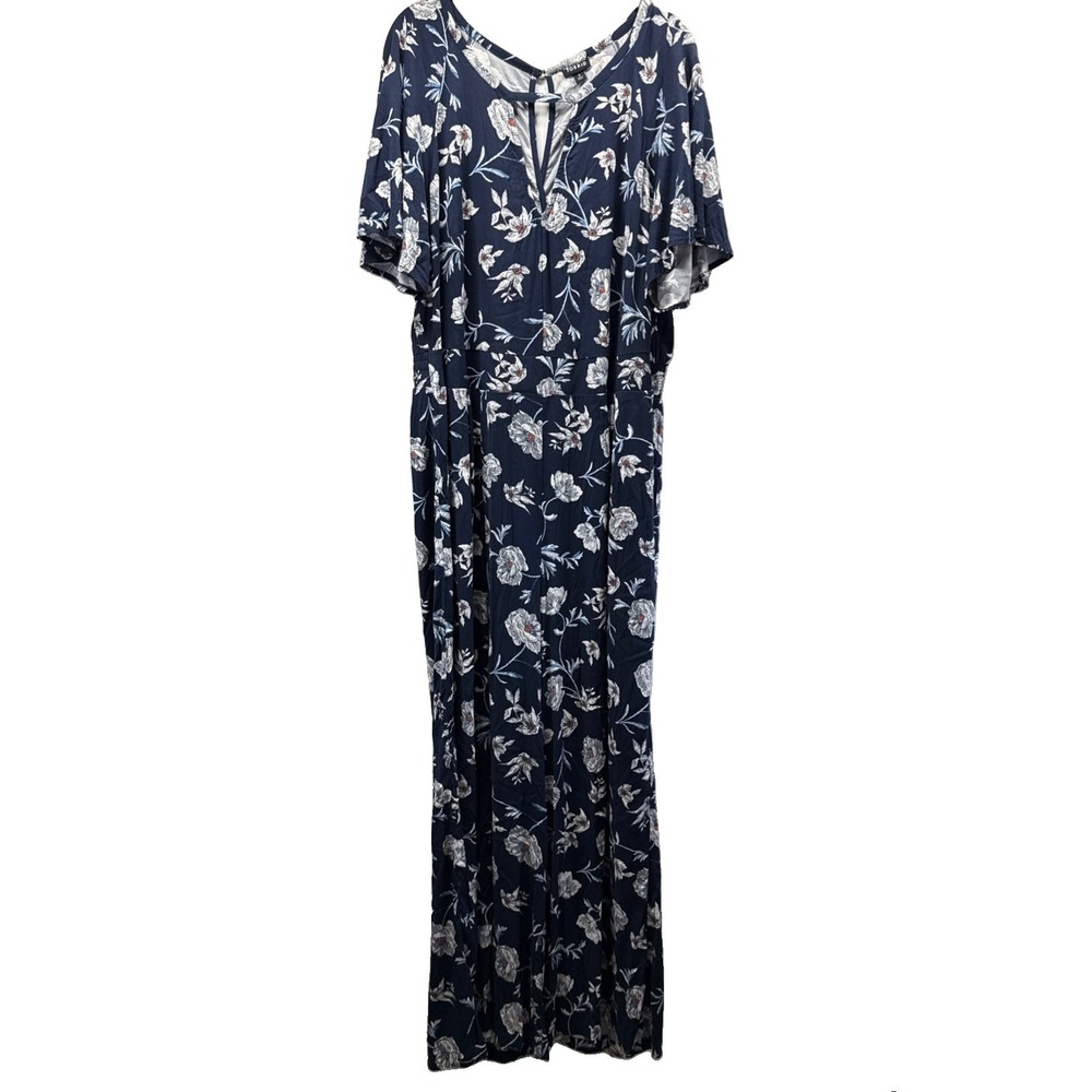 Torrid Women's Jumpsuit Size 2X Navy Floral Challis Pockets Smocked Pull On